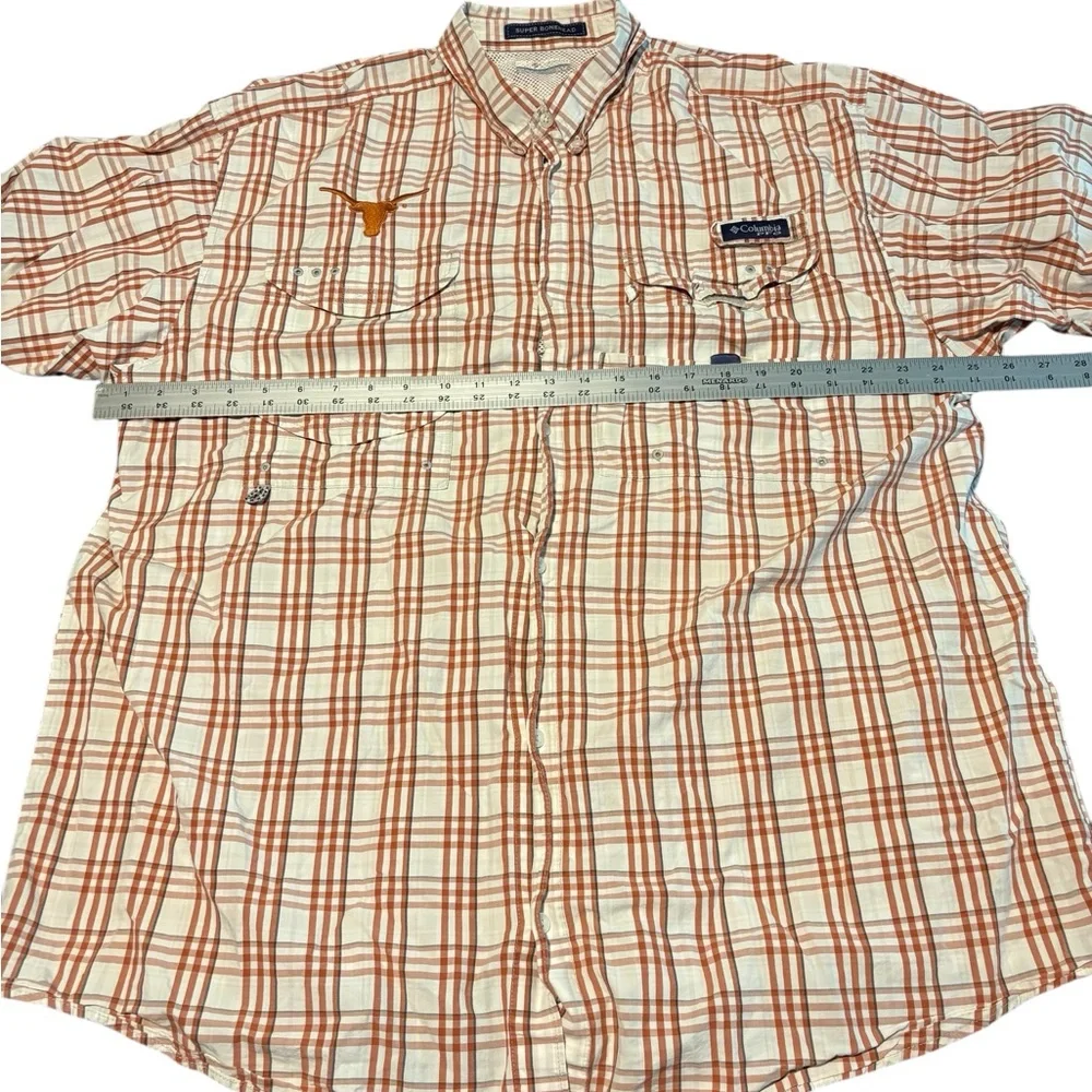 Columbia PFG Men's Texas Longhorns Plaid Fishing Shirt Orange and White XL